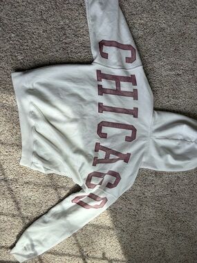 Hollister Cream Pullover Hoodie with Maroon CHICAGO Graphic